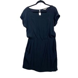 MKT studio Mini Dress Women 40 Black Viscose Short‎ Sleeve Boho Pockets